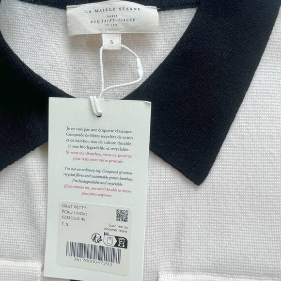 Sezane Betty Cardigan - Black / Ecru - 100% Merino Wool - NWT - Picture 3 of 4